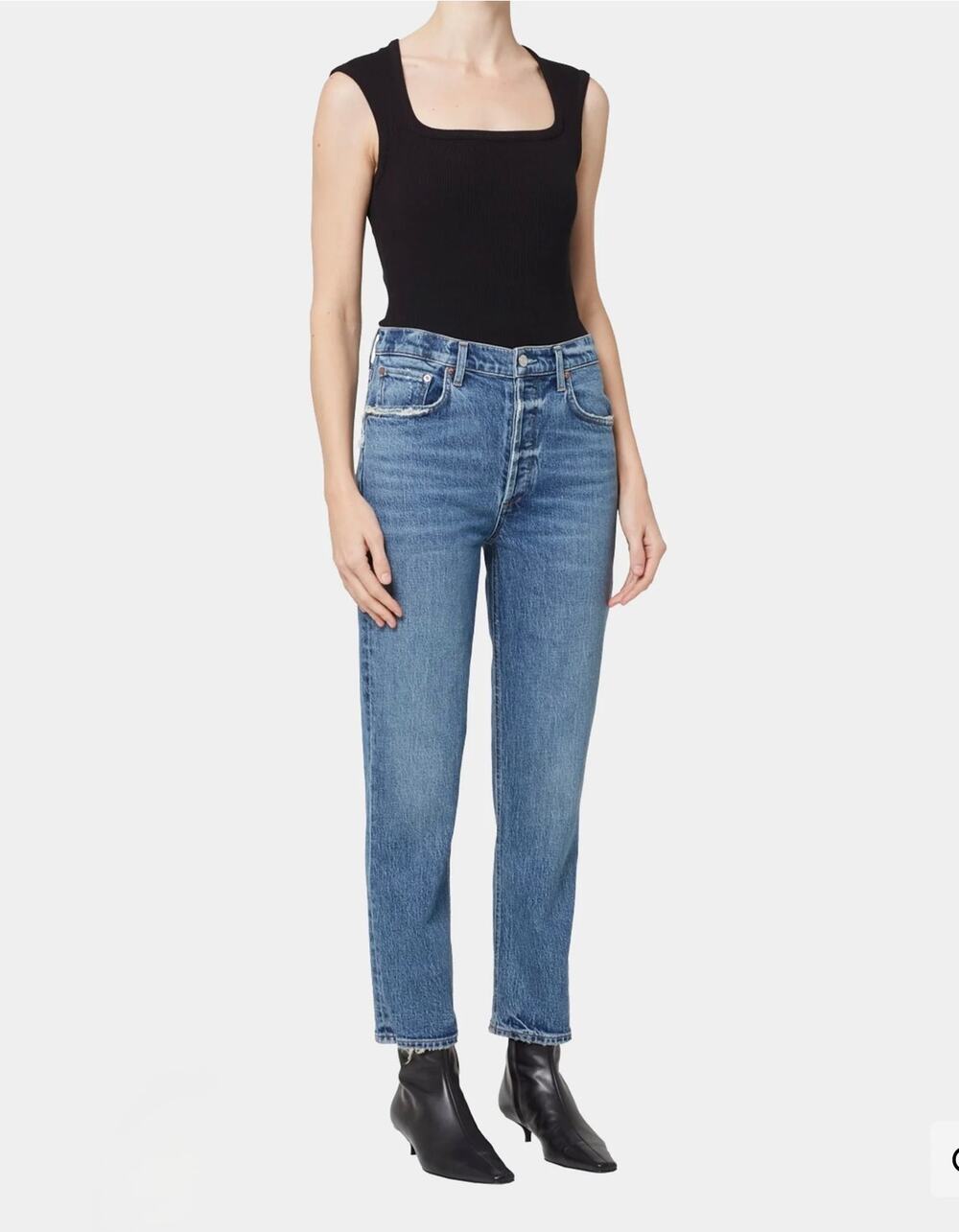 Agolde Women's Riley High Rise Straight Leg Crop Jeans In The Wash Moor Size 28